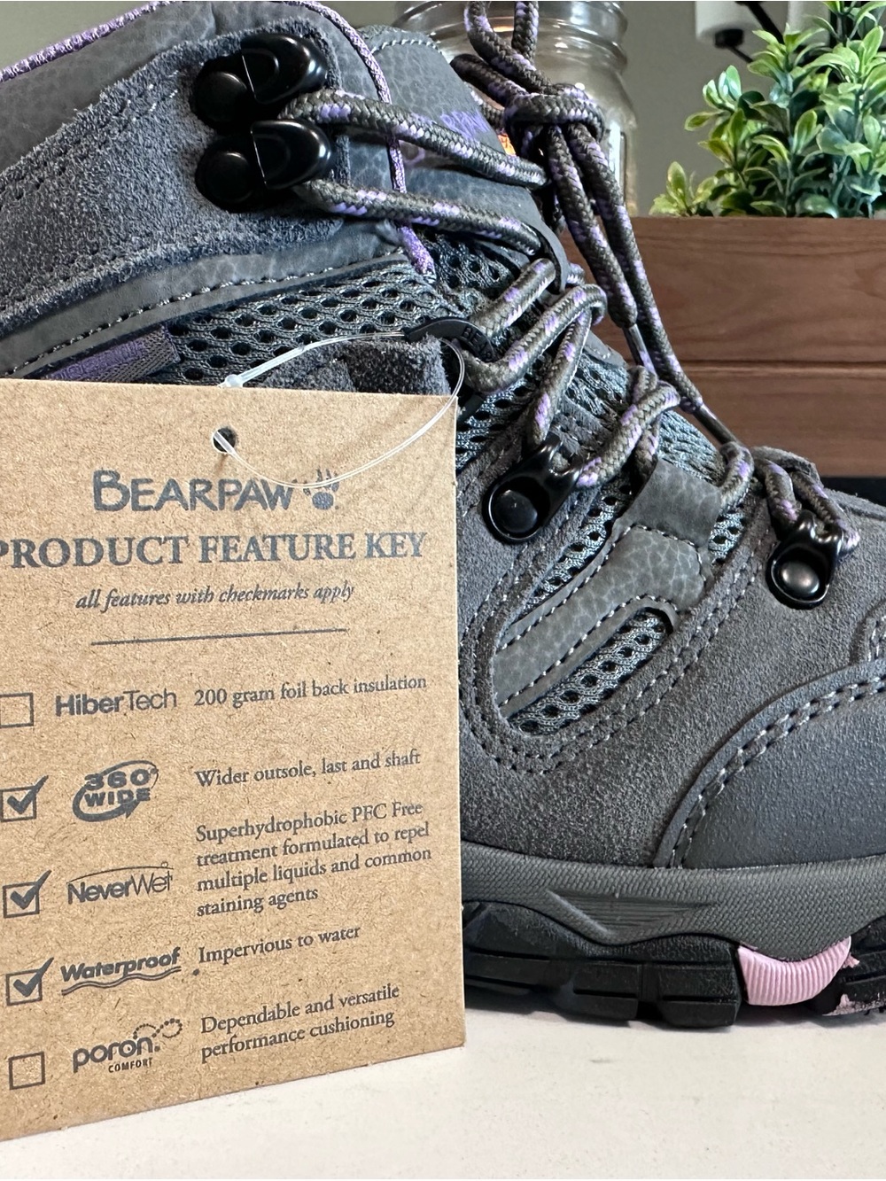 BearPaw Corsica Waterproof Gray and Purple Women's Trail Boots - Picture 6 of 14